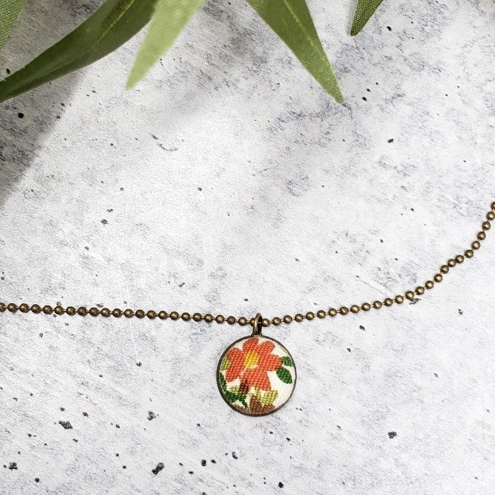 New Handmade | Floral Fabric Button Necklace